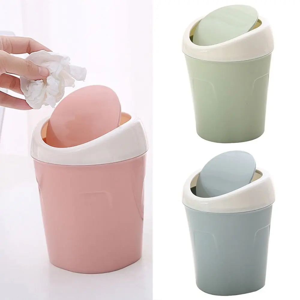 Mini Rubbish Bin Swing Lid Small Plastic Waste Bin for Bedroom & Office - Blue