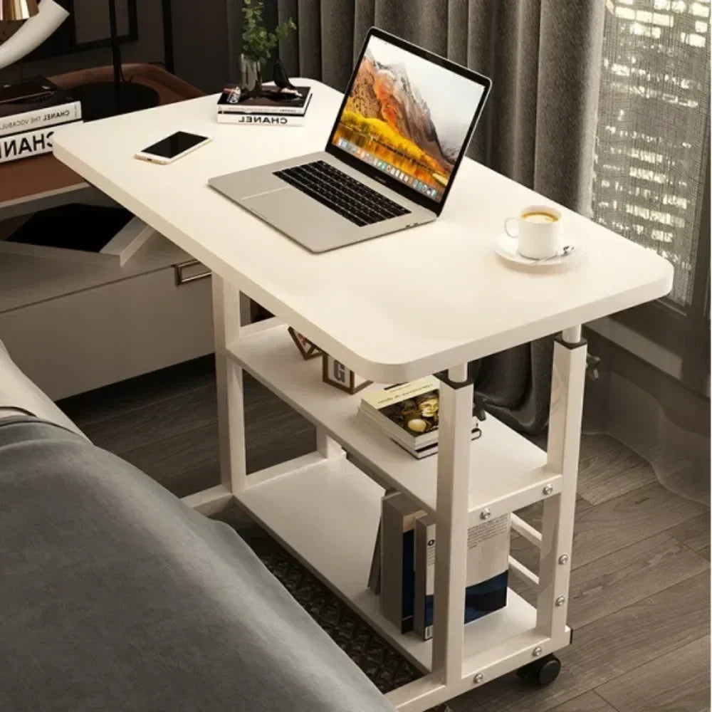 Adjustable Laptop Desk with Wheels Portable Rolling Computer Table 80×40cm – Black