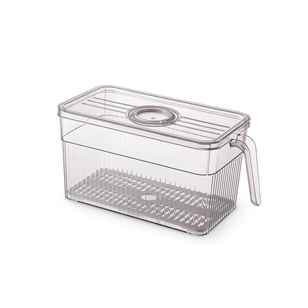 3L Refrigerator Food Storage Container with Time Recorder Lid & Drain Divider – Gray