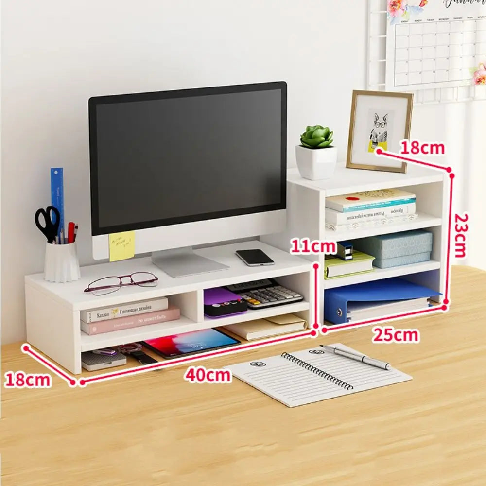 Wooden Monitor Stand Riser Double Layer Desktop Organiser with Storage Shelf – Khaki