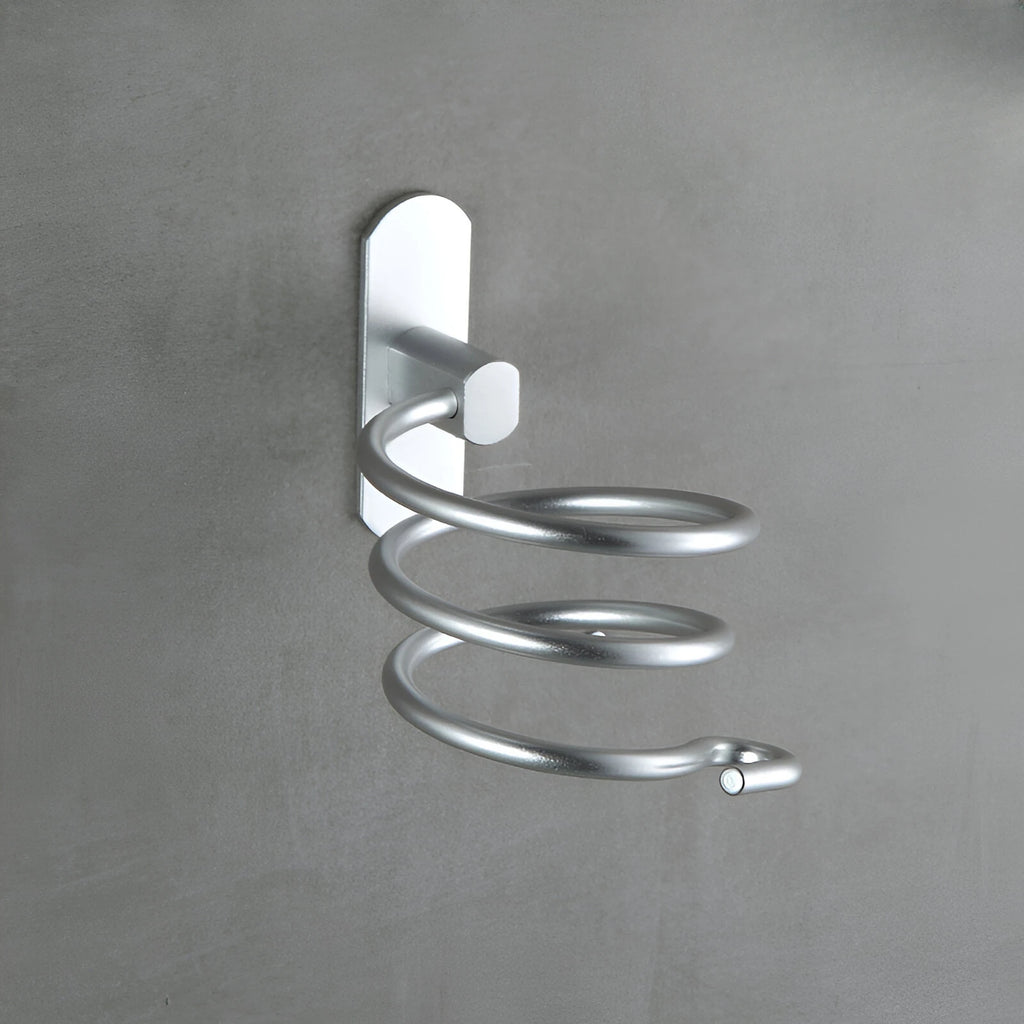 Wall Mounted Aluminum Hair Dryer Holder No Drill Bathroom Hair Dryer Rack Organizer – Silver