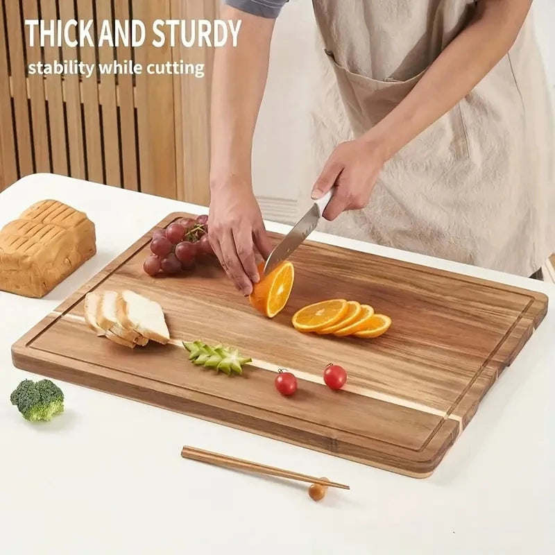 Cutting Board 23cm Wooden Kitchen Chopping Block Juice Groove Durable Food Preparation Board