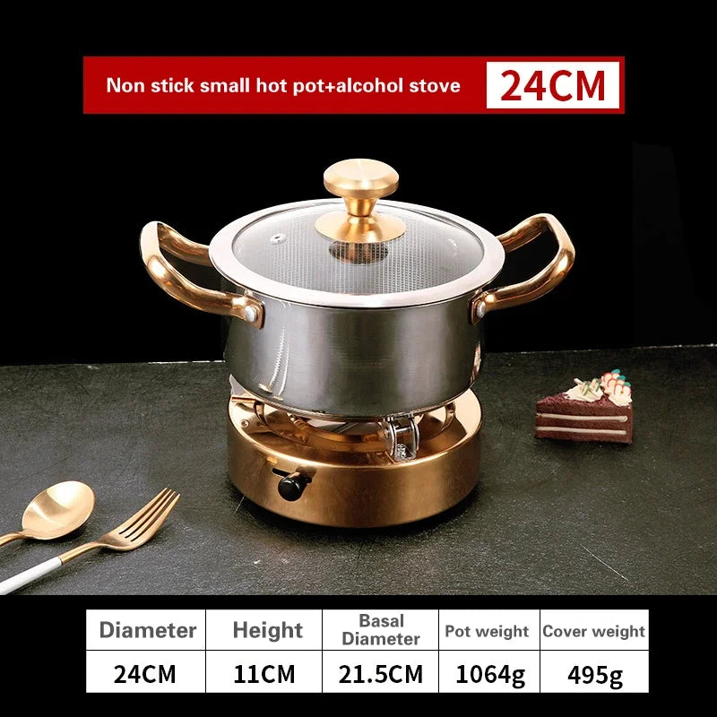 Hot Pot Set 24cm Stainless Steel Soup Pot with Heating Stove and Glass Lid