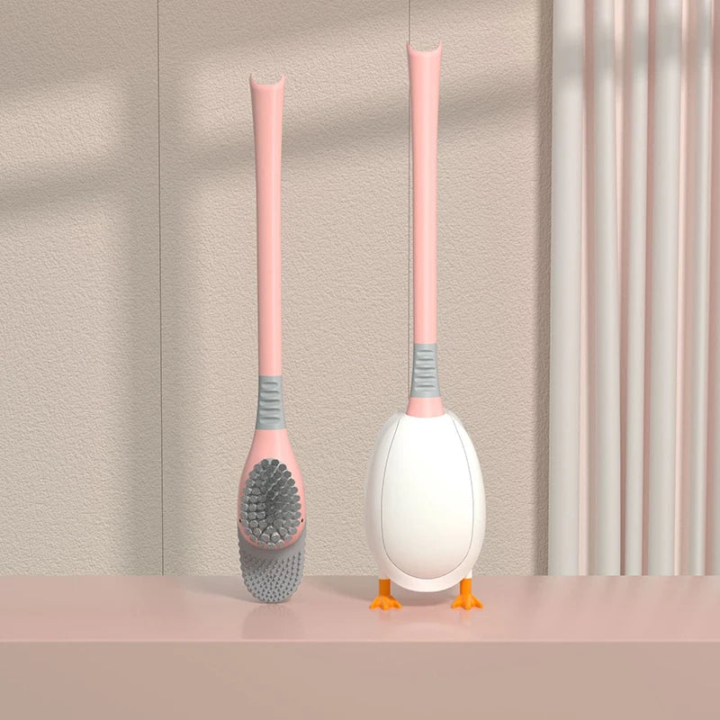 Silicone Toilet Brush Wall Mounted Flexible Deep Cleaning Toilet Brush with Holder – Pink