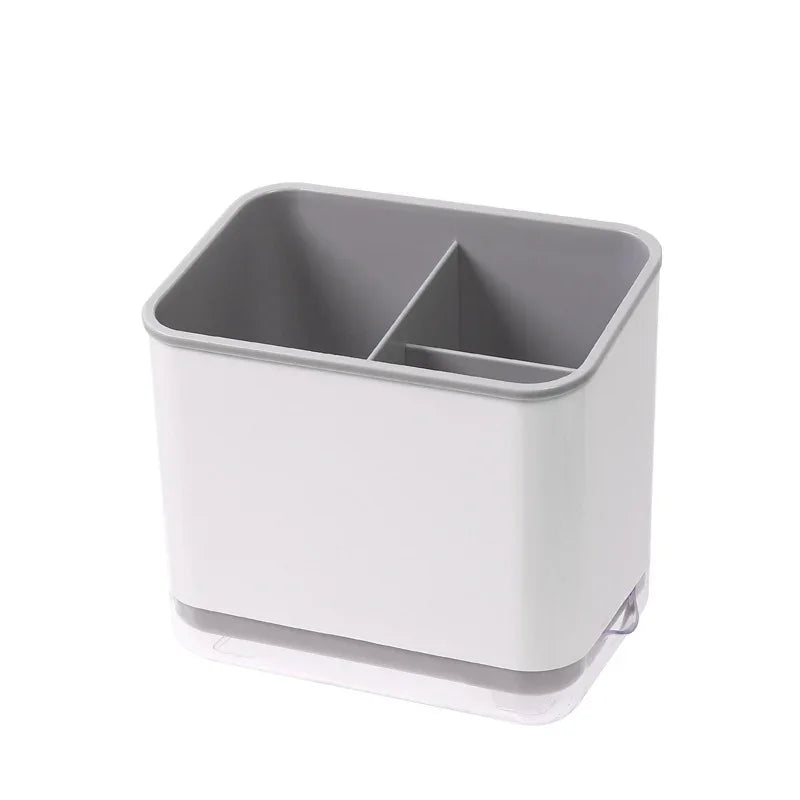 Cutlery Holder 3 Compartment Kitchen Utensil Storage Rack Drain Basket Countertop Organiser – Grey