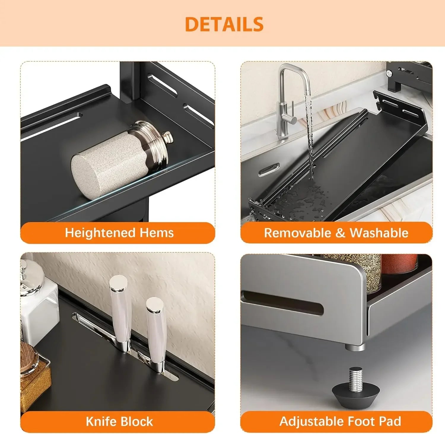 3 Tier Spice Storage Rack 50cm Adjustable Steel Countertop Organizer Black