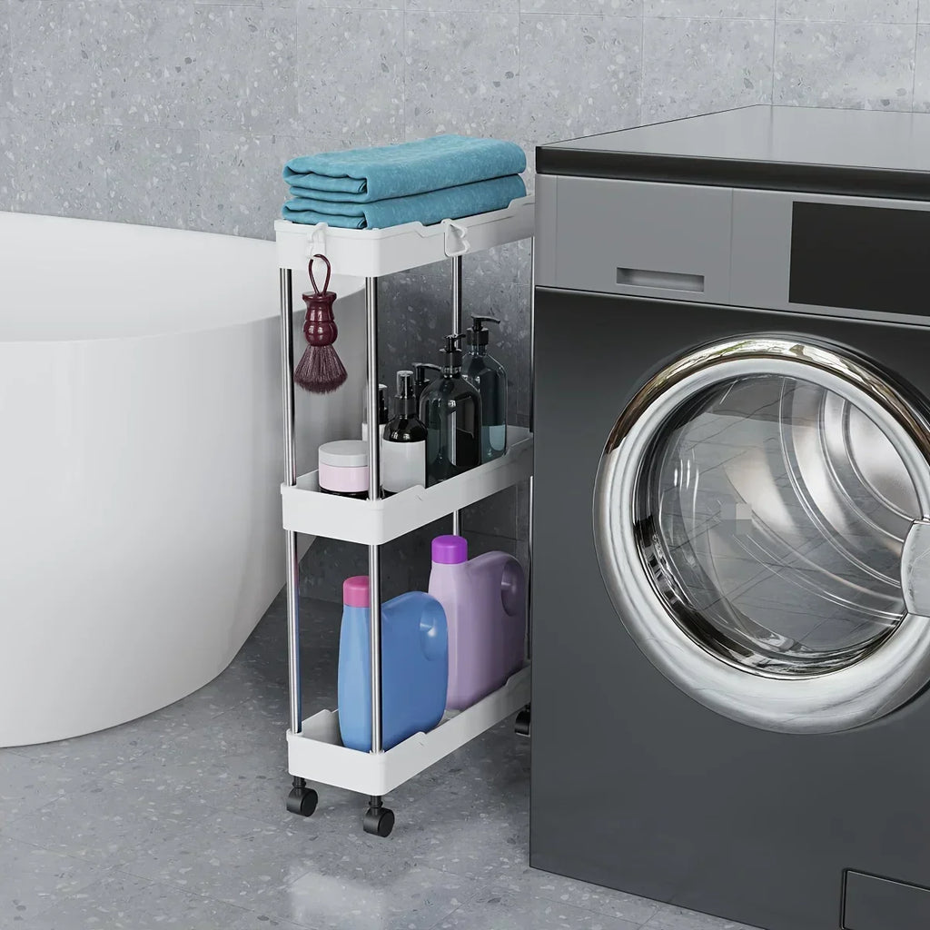 3 Tier Slim Rolling Storage Cart Utility Trolley with Wheels Bathroom Kitchen Organizer – White