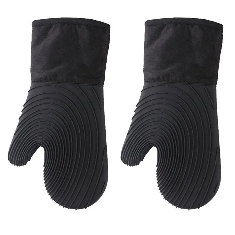Heat Resistant Silicone Oven Mitt Waterproof Non-Slip Kitchen Cooking Glove with Soft Lining – Black
