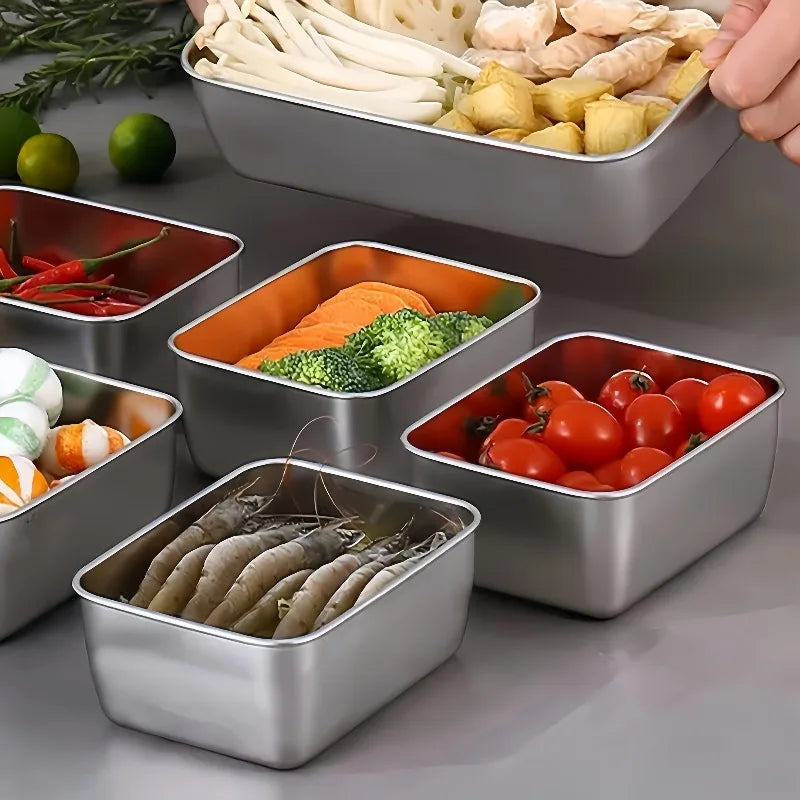 Food Storage Container 4 Piece Stainless Steel Reusable Airtight Fresh Keeping Box Set with Sealing Lids