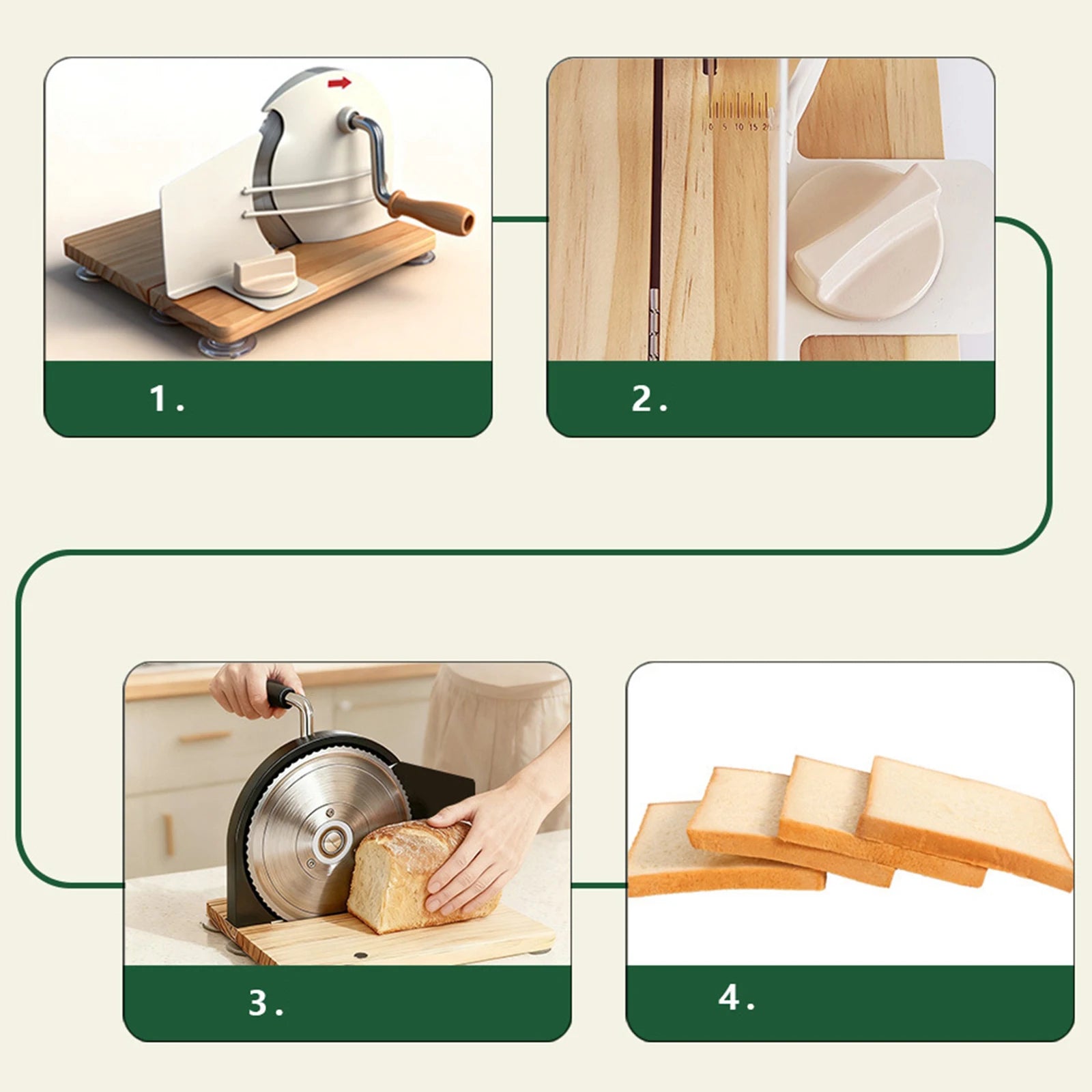 Manual Bread Slicer – Cast Iron Body & Beech Wood Base – Adjustable Thickness – Y Foldable