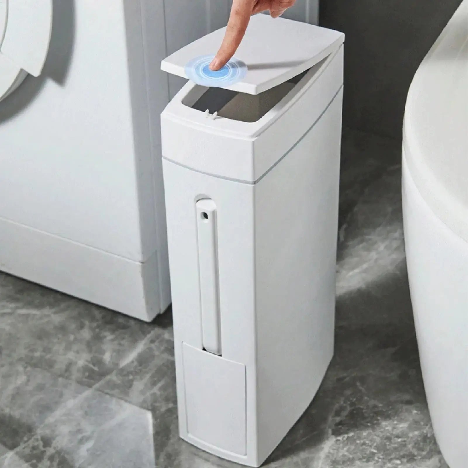 Bathroom Trash Can and Toilet Brush Combo 4.5L Slim Design with Lid Space Saving Set White