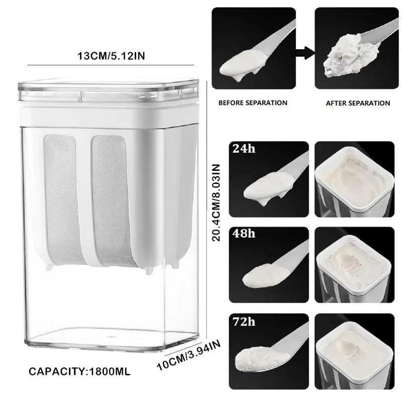 Yoghurt Maker 1.8L Food Strainer with Whey Separation Filter and Clear Storage Container for Kitchen Use