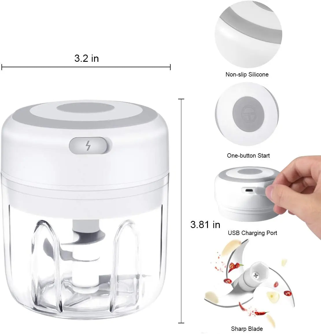 Electric Mini Garlic Chopper USB Rechargeable Food Processor Vegetable Onion Mincer – Pink