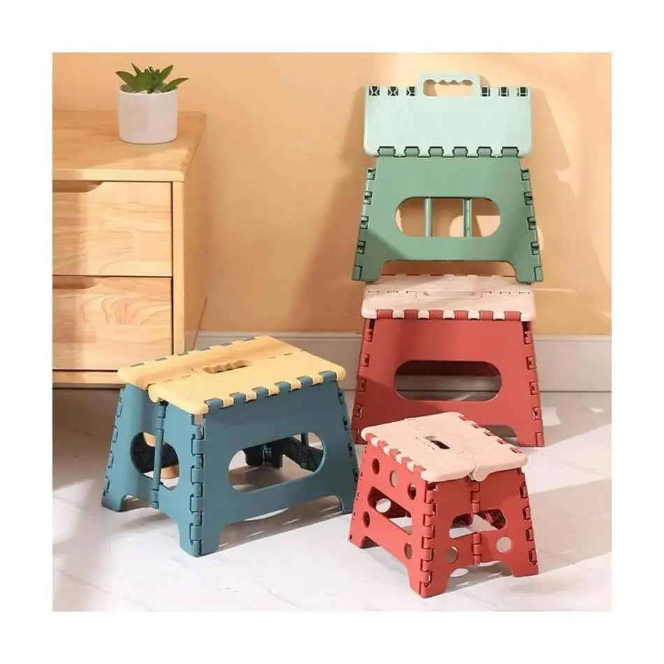 Foldable Plastic Step Stool Portable Camping Seat Heavy Duty Folding Chair Large – Pink