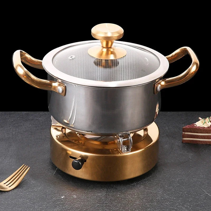 Hot Pot Set 20cm Stainless Steel Soup Pot with Heating Stove and Glass Lid