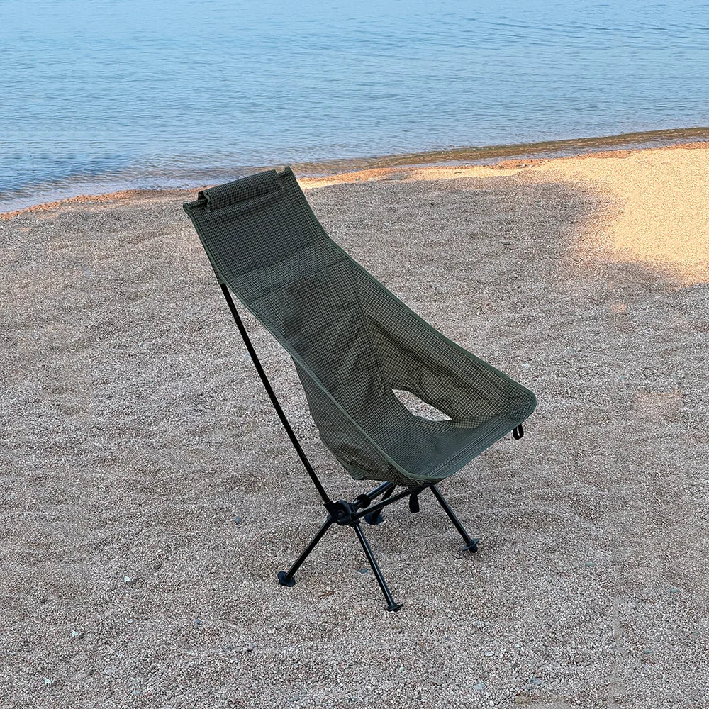 Ultralight Folding Camping Chair 830g High Back Portable Moon Chair Aluminum Alloy Outdoor Seat - Grey