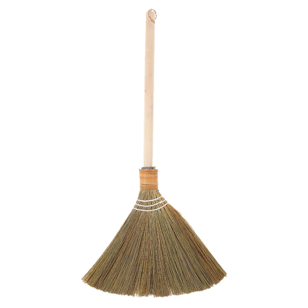 Corn Broom Wooden Handle Natural Whisk Sweeping Tool for Floor Cleaning - Brown