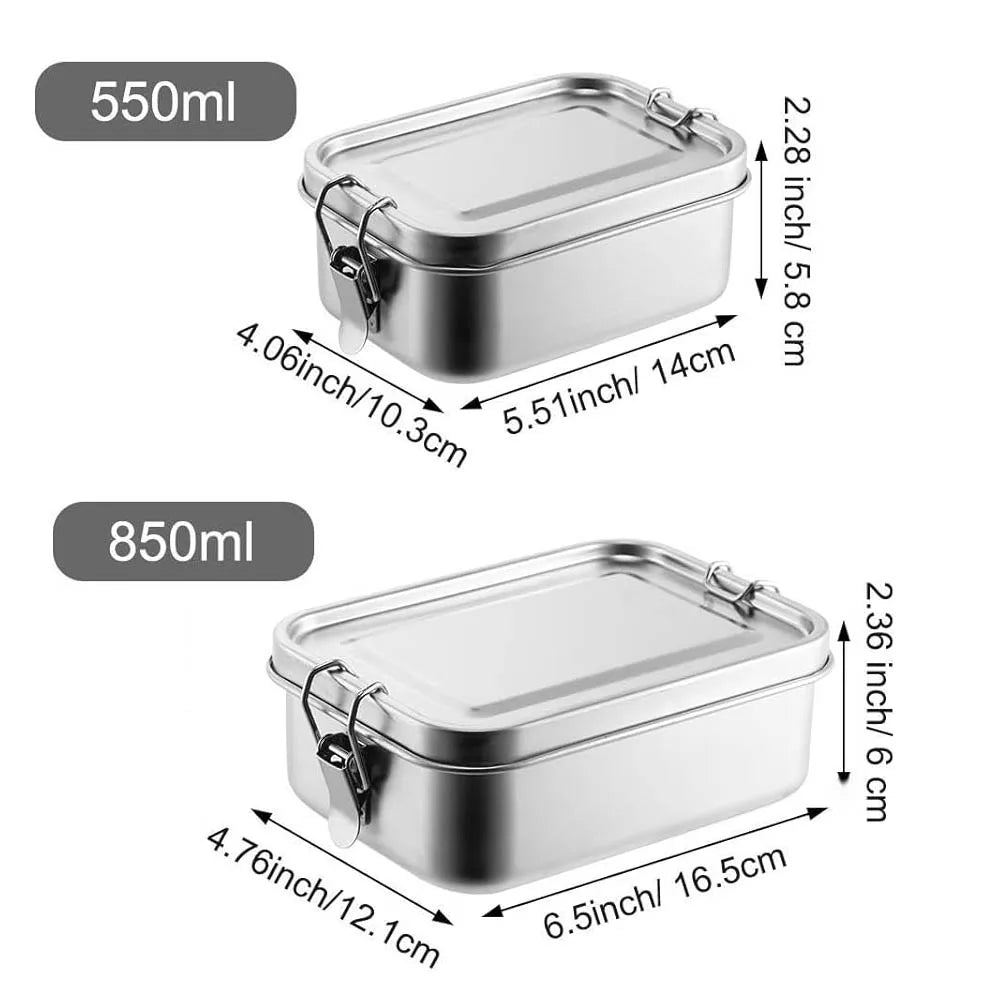 304 Stainless Steel Bento Lunch Box 550ml Leak Resistant Food Storage Container with Locking Clips