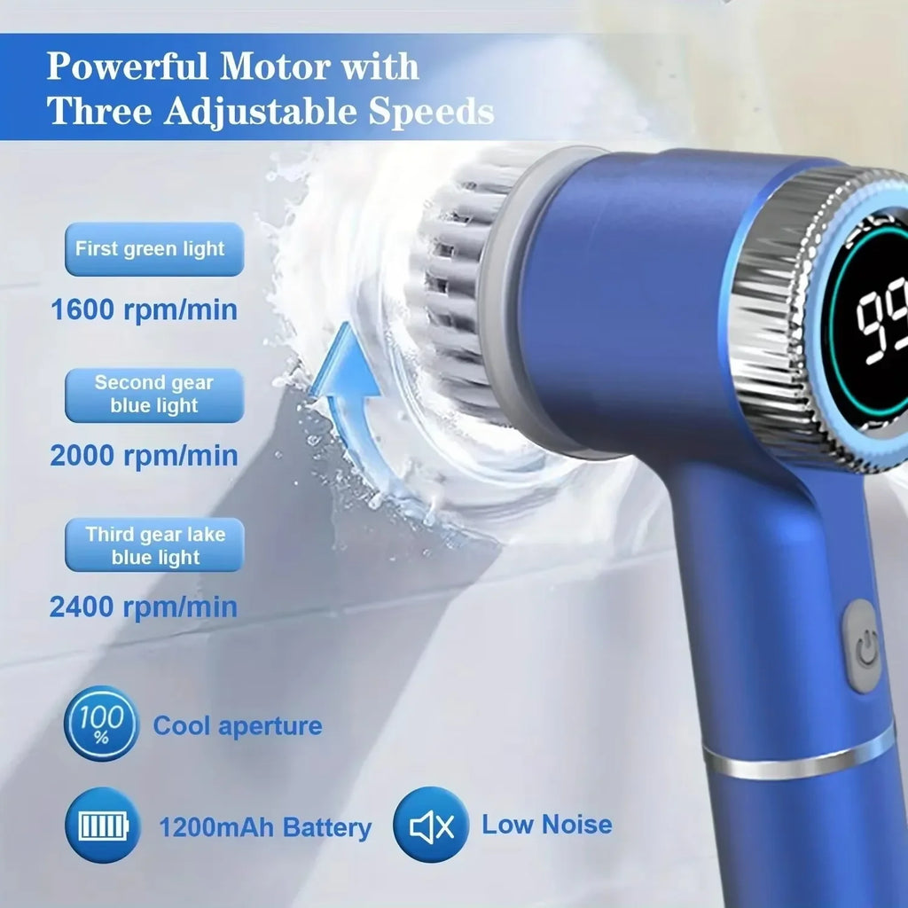 5-in-1 Electric Spin Cleaning Brush USB Rechargeable Cordless Scrubber with LED Display and 5 Brush Heads – Black