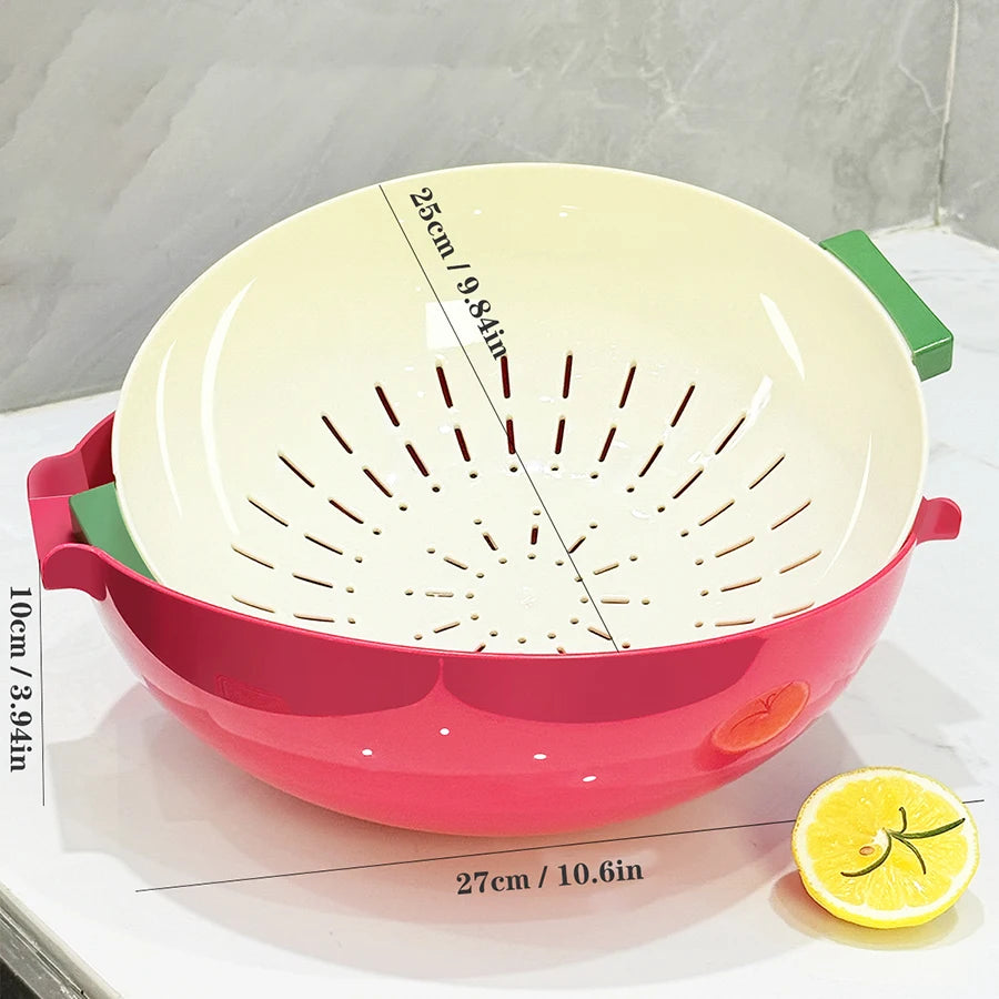 Double-Layer Draining Basket Fruit and Vegetable Wash & Storage Basket – Red