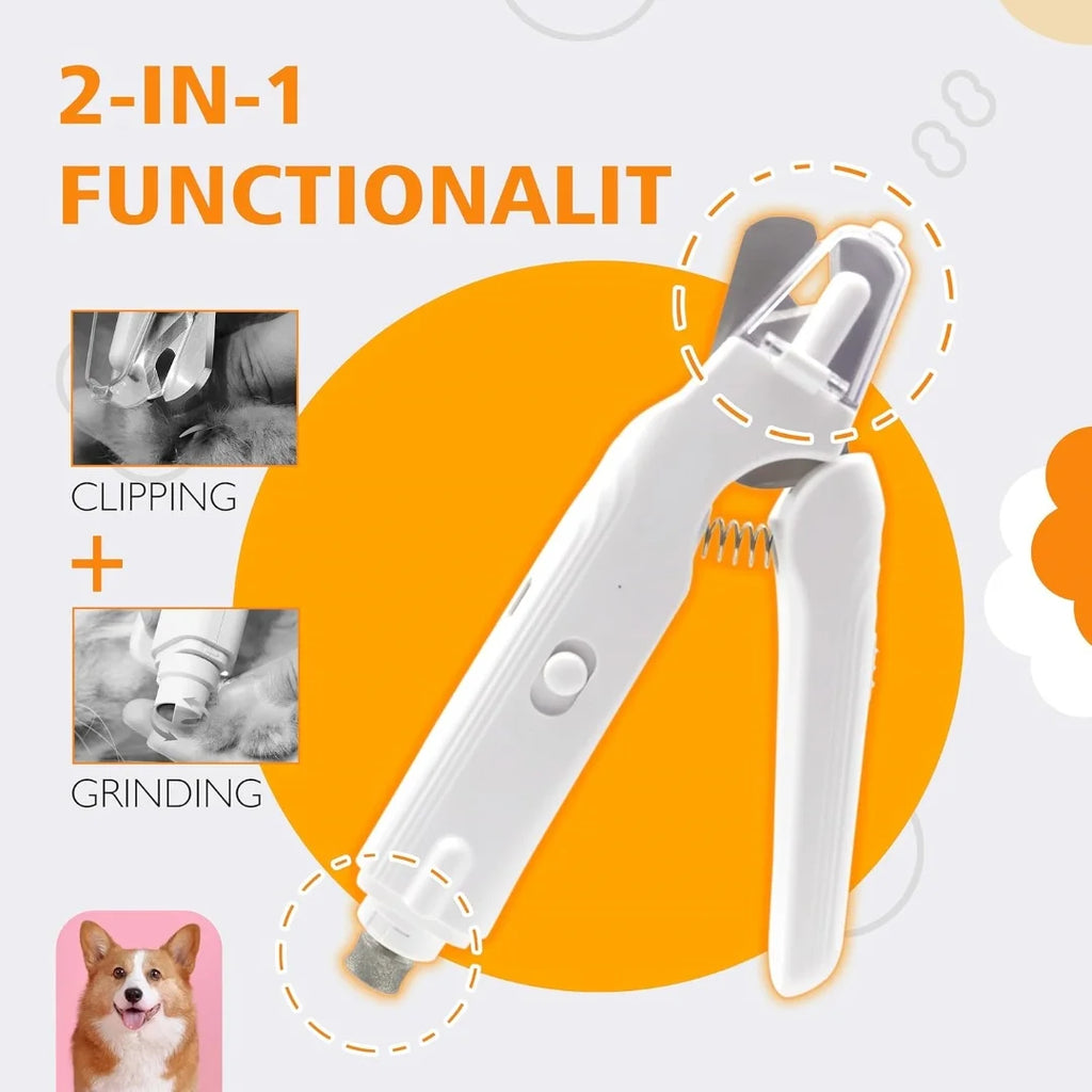 Pet Nail Trimmer USB Rechargeable 2 in 1 LED Light Quiet Nail Care Tool for Dogs and Cats