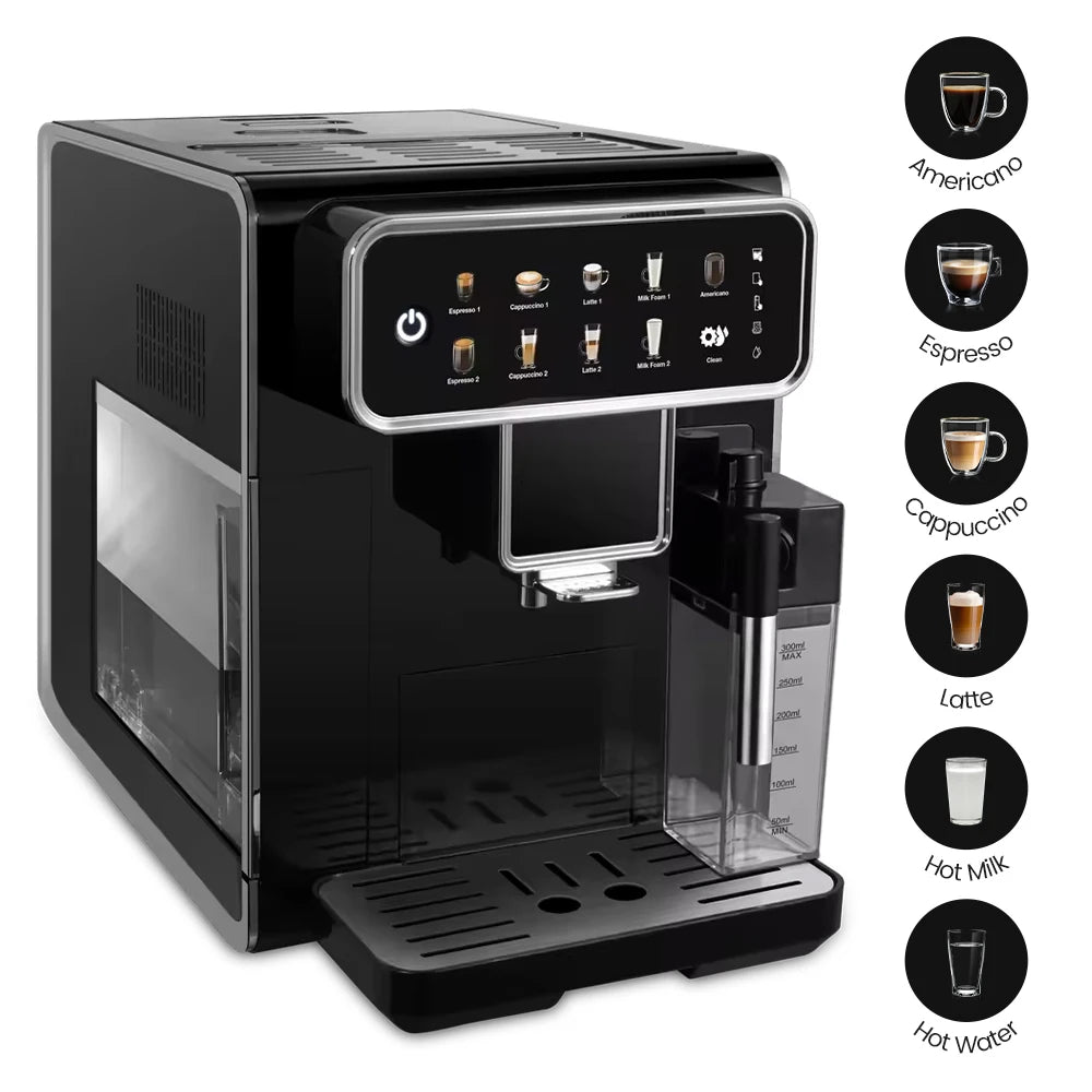 Coffee Machine 1200W Automatic Espresso Maker with Milk Frother Touch Control – Black