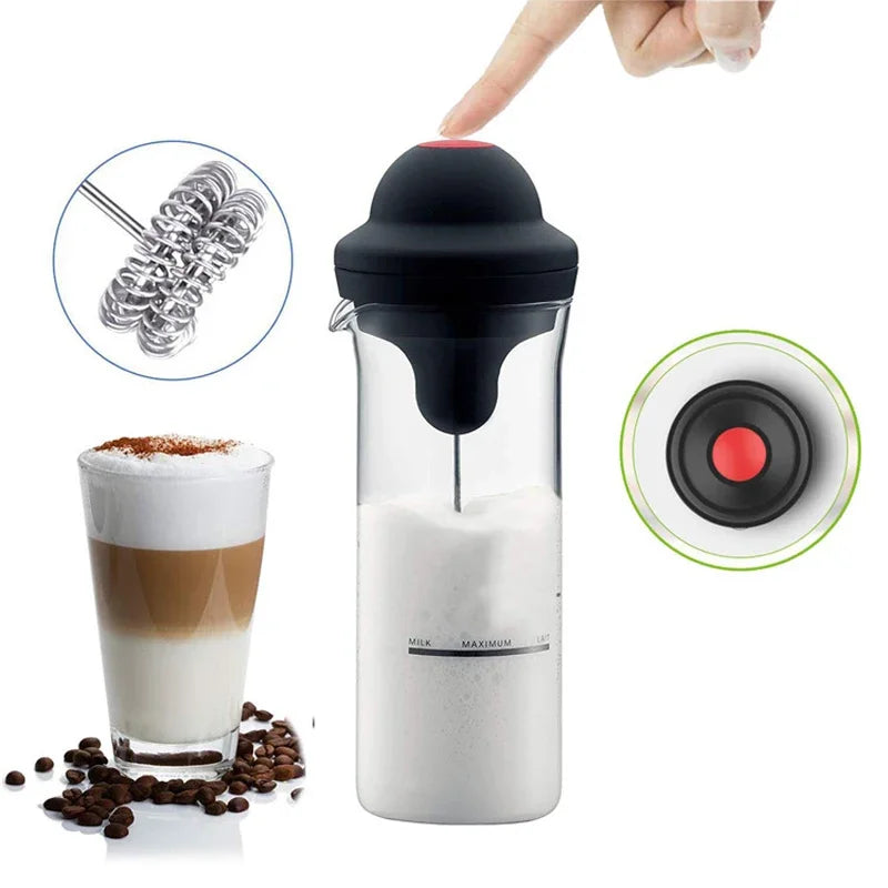 Electric Milk Frother 400ml Portable Handheld Coffee Stirrer Stainless Steel - Black