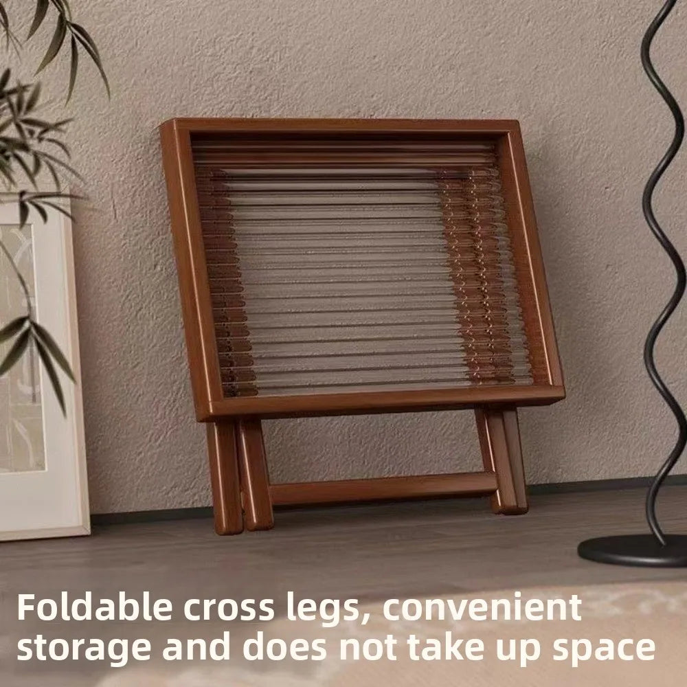 Side Table Foldable Bamboo Small Coffee End Unit with Lower Shelf – Natural