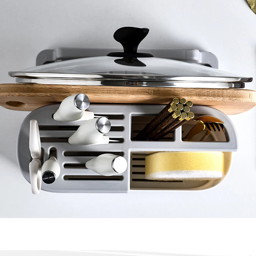 Kitchen Knife Block Organizer Countertop Utensil Holder with Drain Tray – Grey