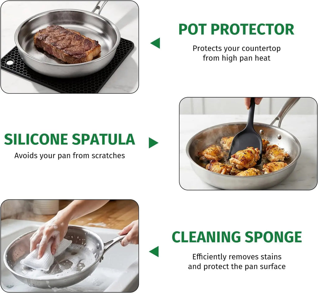 Frying Pan 20 cm 316 Stainless Steel Ceramic Coated Deep Pan Induction - Silver