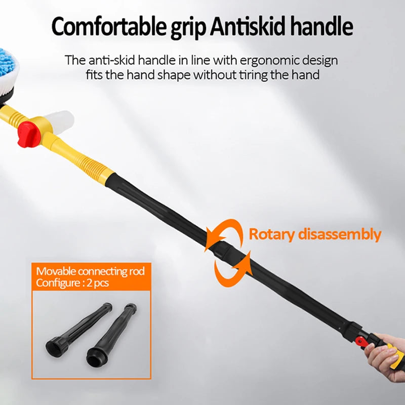 Car Wash Brush Mop 100cm Rotating Foam Cleaner with Water Flow Handle - Set