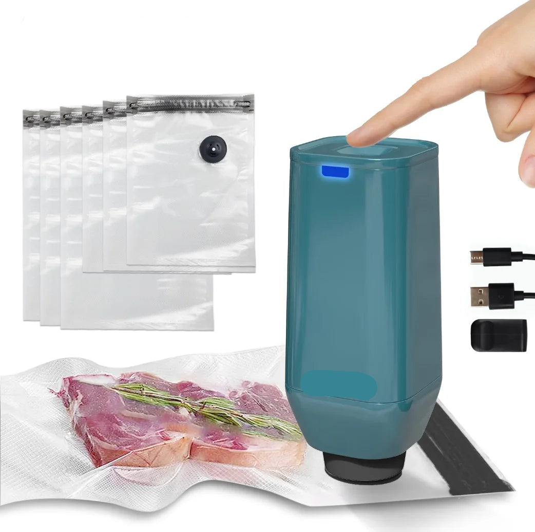 Handheld Vacuum Food Sealer with USB Rechargeable Pump and Reusable Sous-Vide Bags - Set 2