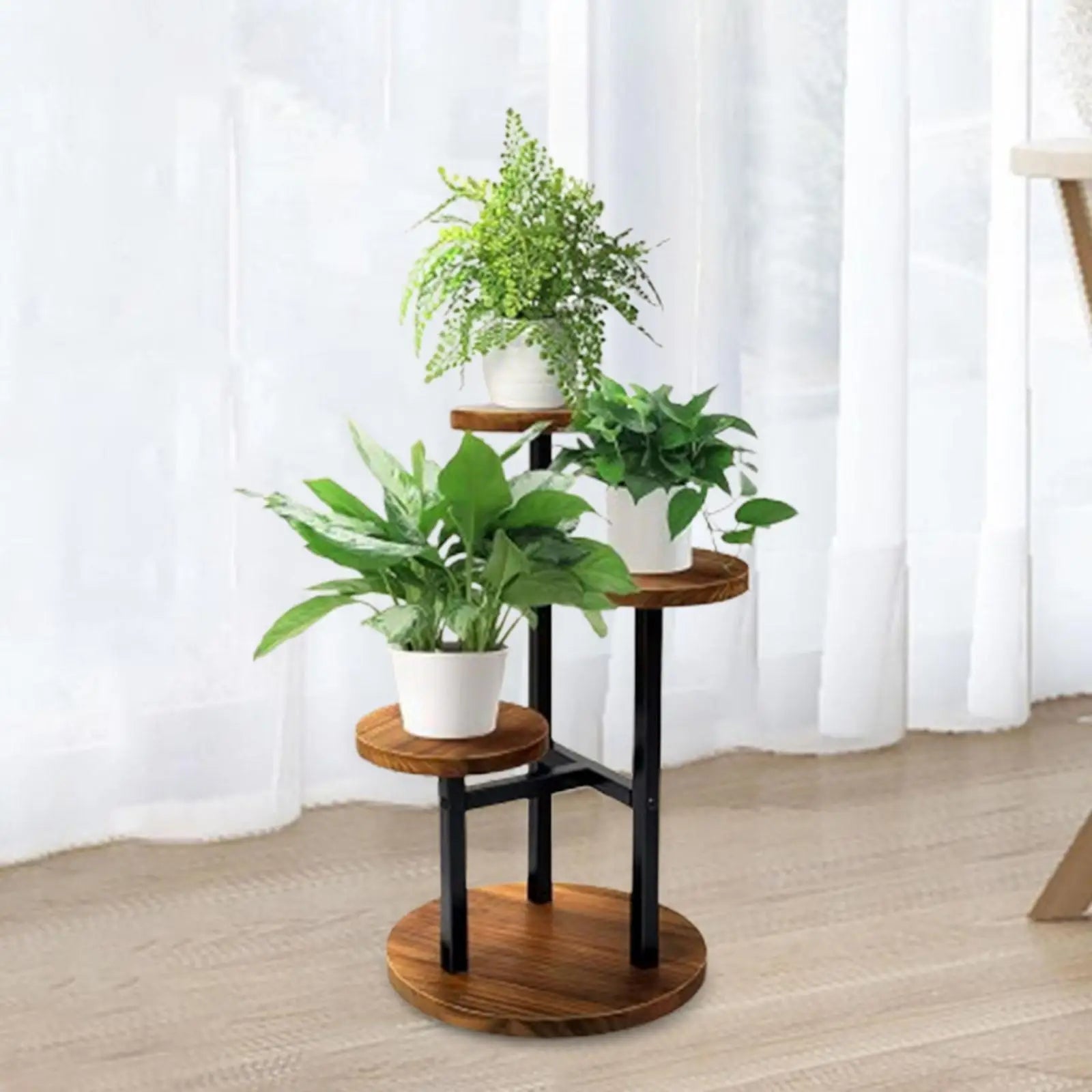 Plant Stand 3 Tier Floor Shelf Metal Flower Pot Display Rack - Brown