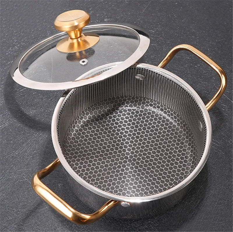 Hot Pot Set 22cm Stainless Steel Soup Pot with Heating Stove and Glass Lid