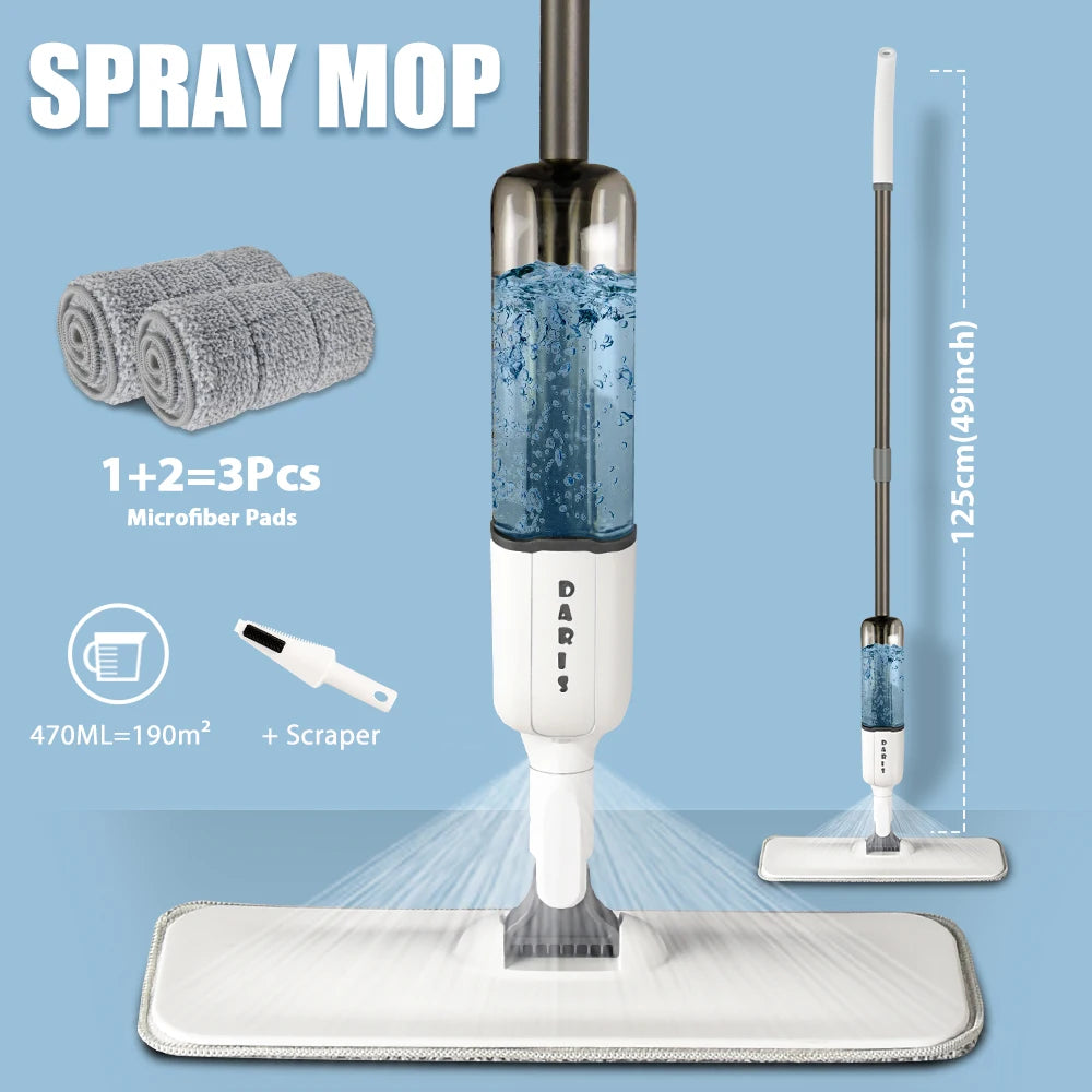 Spray Flat Mop 500ml 360 Rotating Floor Cleaner - 6 Microfiber Pads