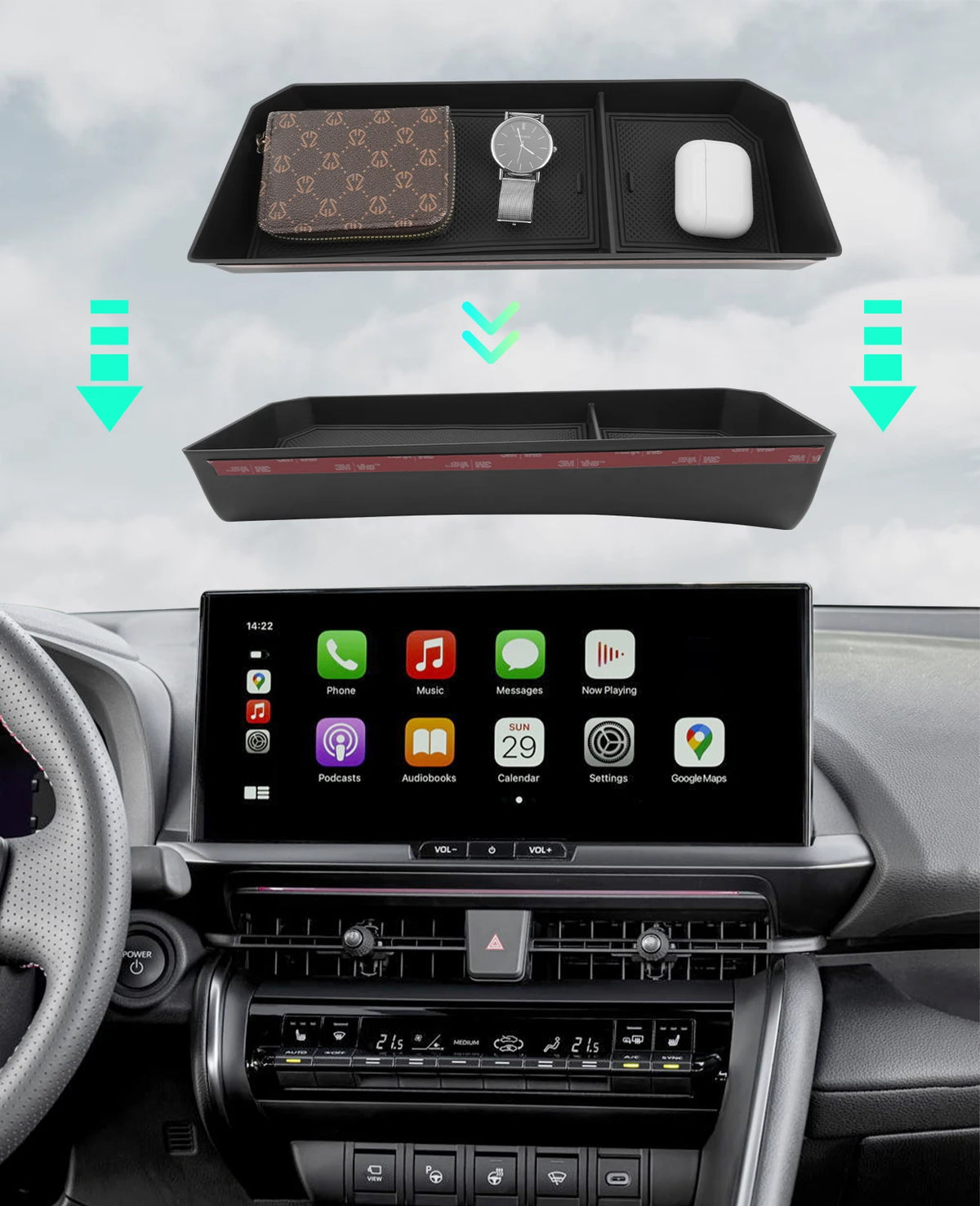 Car Console Storage Box ABS Central Organiser Tray