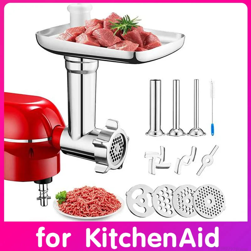 Stainless Steel Meat Grinder Attachment Food Processor Accessory with Sausage Maker Kit – Red