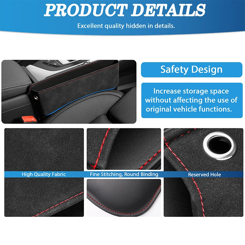 Car Seat Gap Storage Pocket Suede Leather Organiser Side Crevice Filler Interior Holder - Beige
