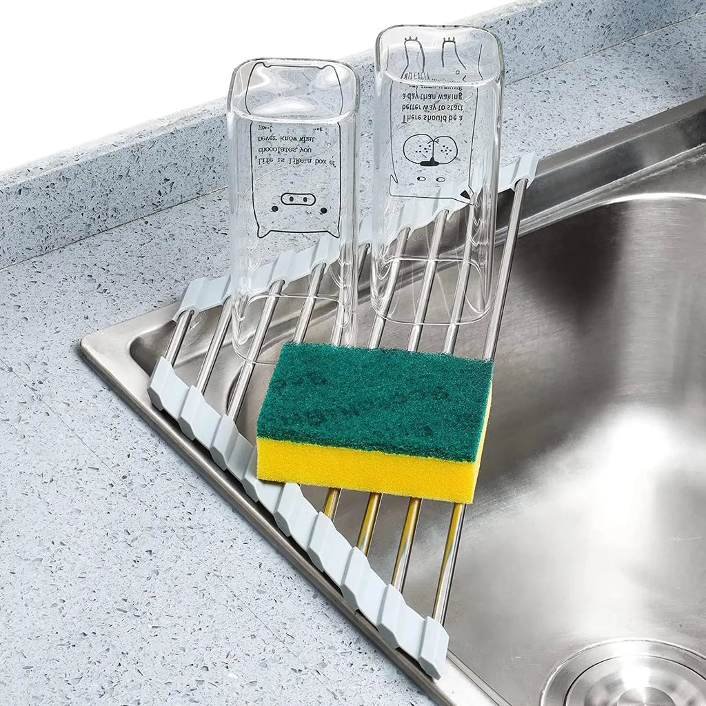 Over Sink Dish Drying Rack Roll-Up Triangle Corner Stainless Steel Drainer