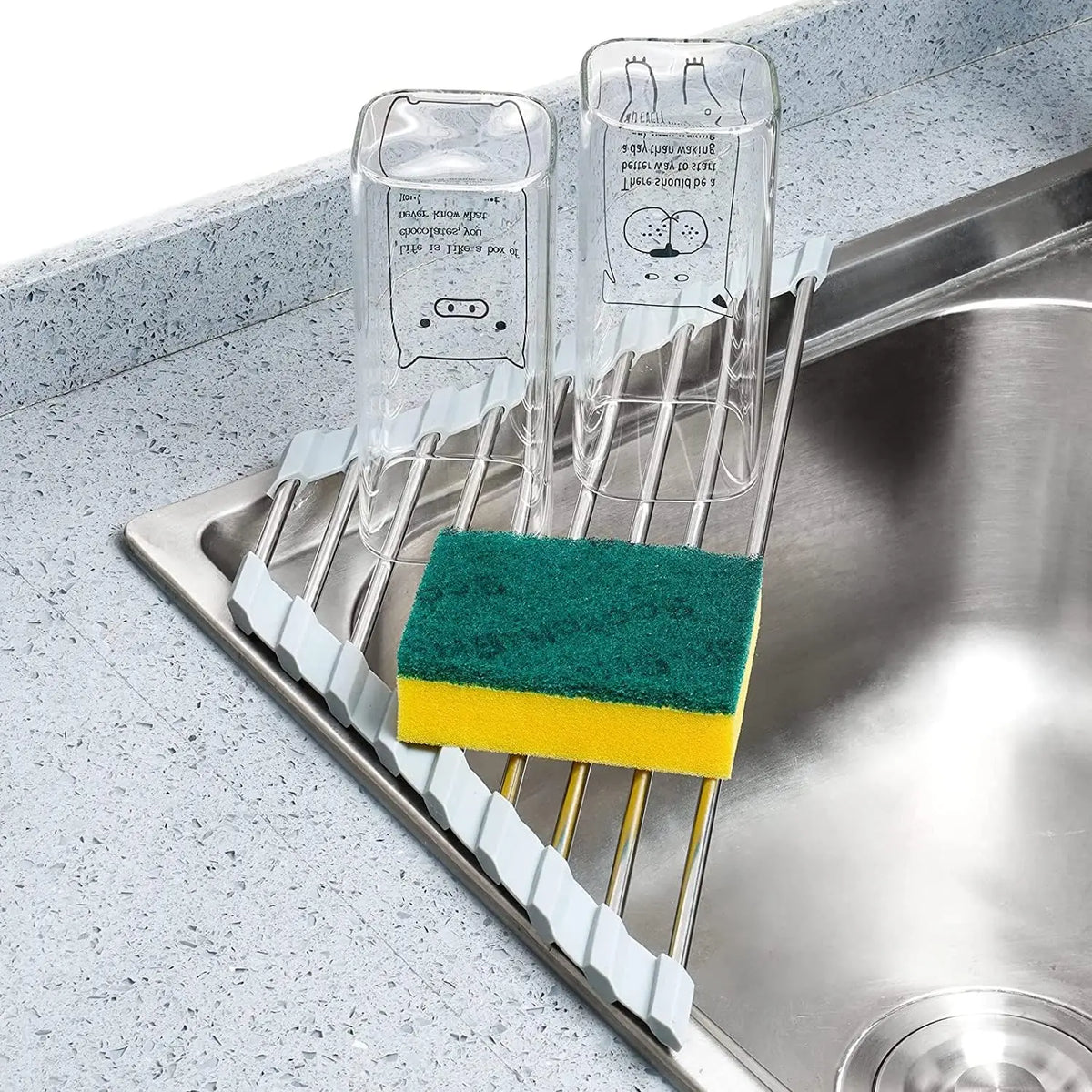 Over Sink Dish Drying Rack Roll-Up Triangle Corner Stainless Steel Drainer