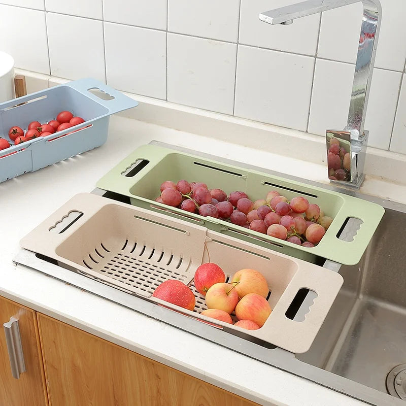 Adjustable Dish Drainer Sink Basket Extendable Vegetable Fruit Colander – Pink