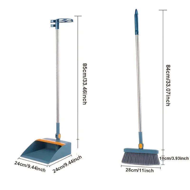 Broom and Dustpan Set 2 in 1 Long Handle Floor Cleaning Combo - Blue
