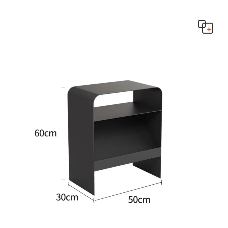 Side Table Iron Frame Built In Storage Rack Compact Bedside Table – Silver