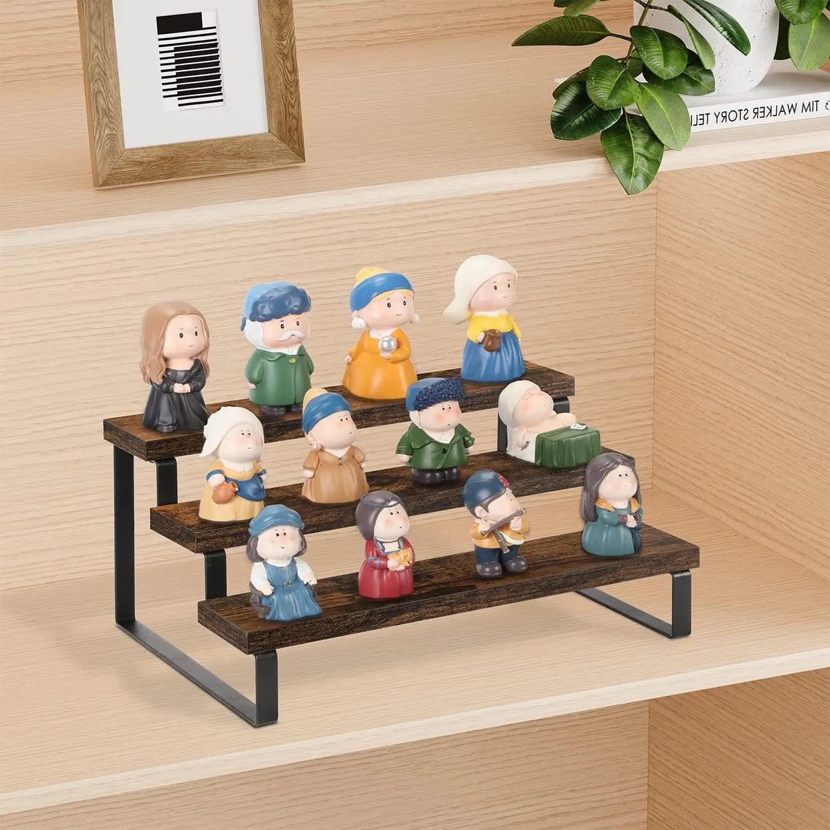 Display Rack 3 Tier Solid Wood Countertop Organiser Kitchen Storage Stand