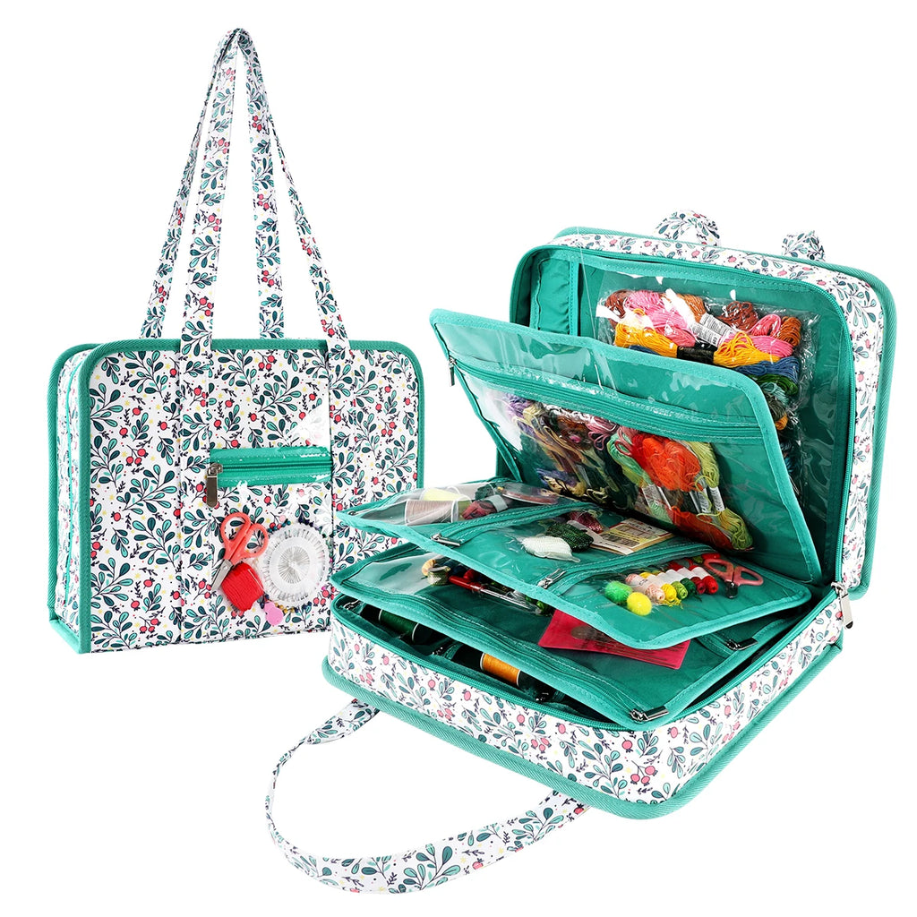 Portable Large Capacity Embroidery Organizer Bag Multi-Layer Oxford Craft Storage Case with Carry Handle