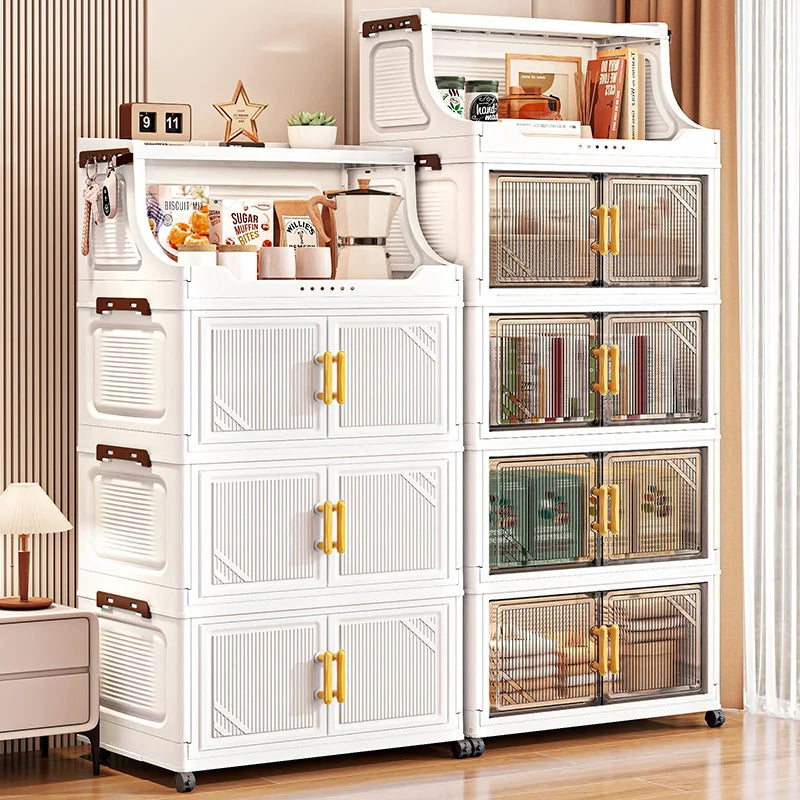 Storage Cabinet 2 Tier Foldable Double Door Large Capacity Mobile Organizer