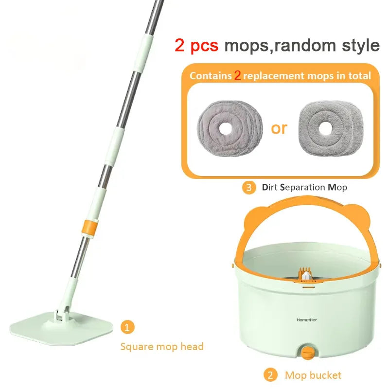 Dirty Separation Mops Floor Cleaning Tools Easy To Drain Squeeze Mop Household Cleaning 360°spin Home Floor Mop Replacable Heads