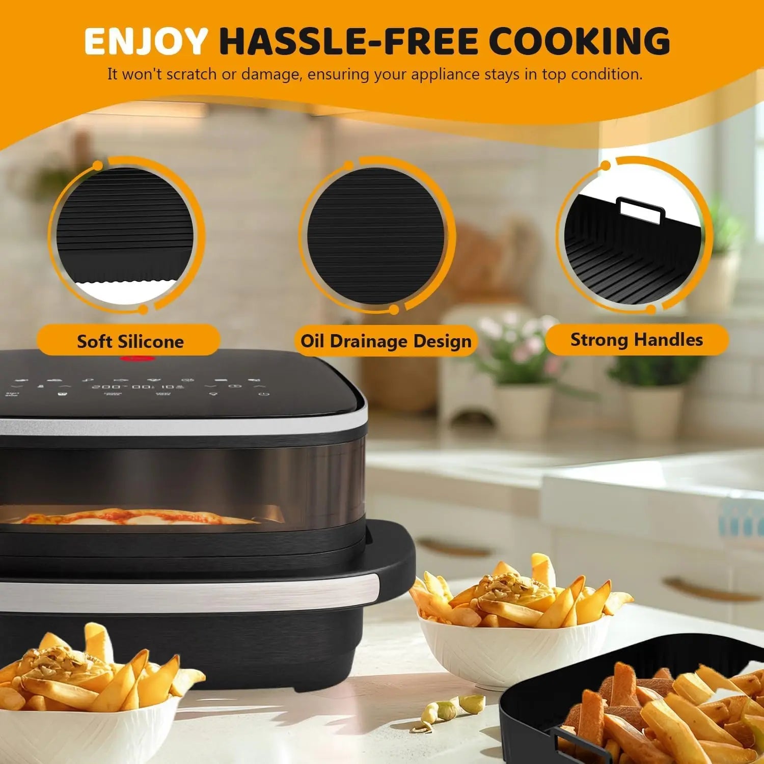 Reusable Non-Stick 26cm Air Fryer Silicone Liner Easy Clean Baking Tray for Easy Fry XL – Black