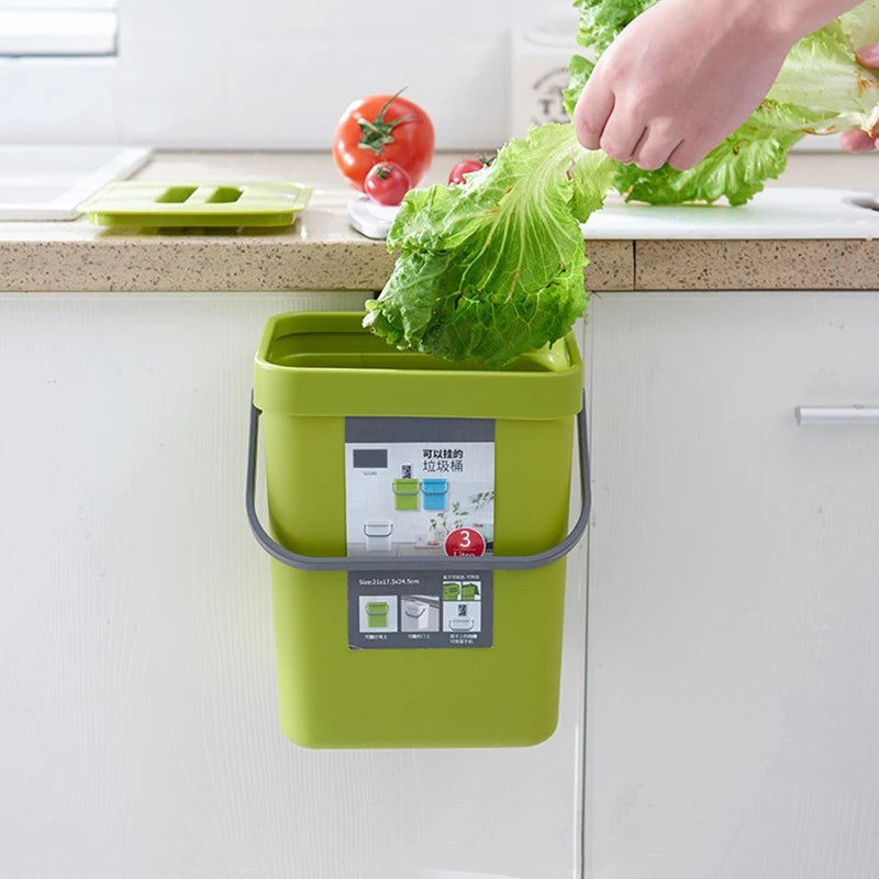 Kitchen Food Waste Bin with Lid Small Benchtop Compost Container - Green