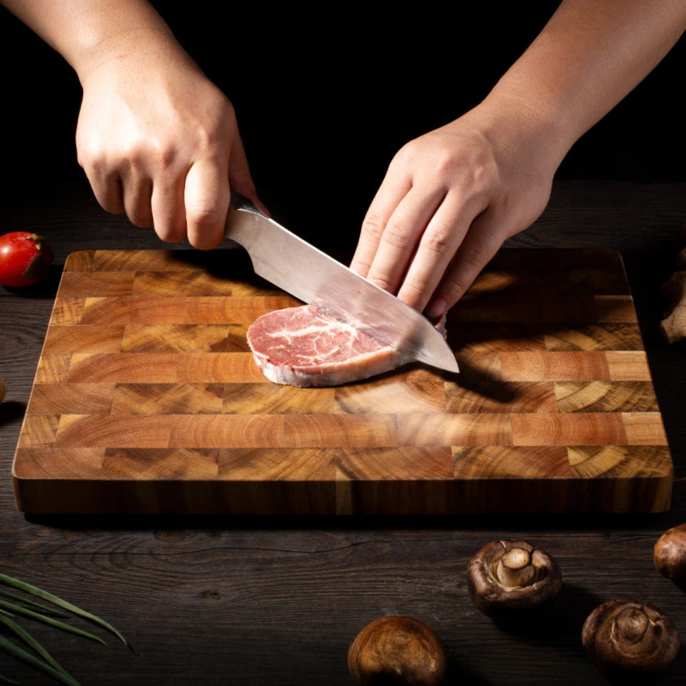 Double-Sided Acacia Wood Cutting Board 34x24cm Drain Groove Design